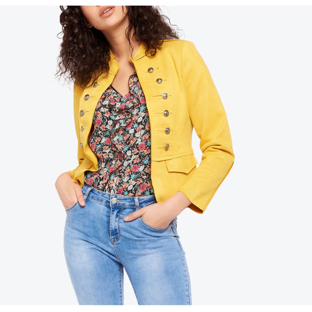 Yellow Faux-Suede Officer's Jacket